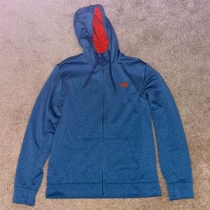 NEVER WORN; The North Face; Large Blue with Orange Long Sleeve Zip-up Hoodie